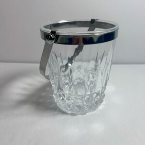 Cristal d'Arques Small‎ Ice Bucket Crystal Silverplated Handle Vintage Barware